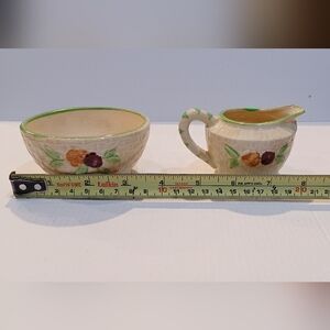 Vintage OG Floral Cream and Green Ceramic Bowl and Pitcher Set Mini Size